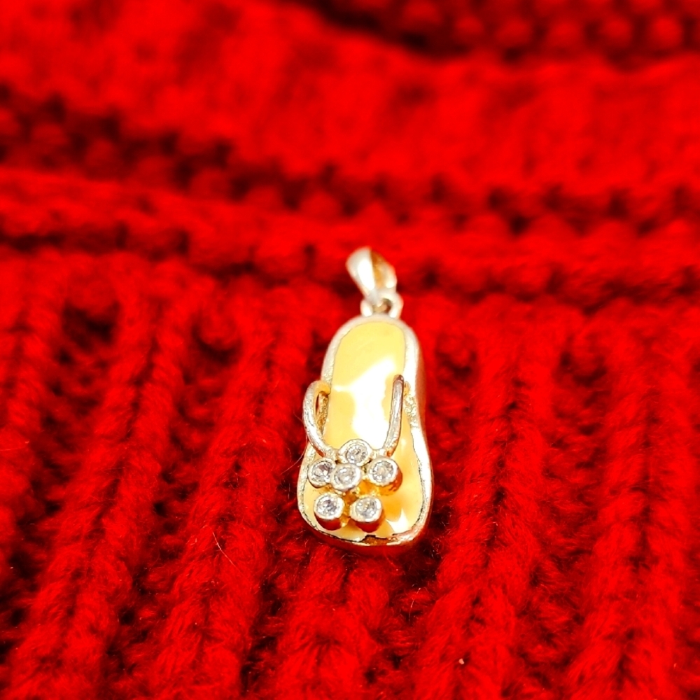 Gold flip flop Shoe silver 925 Pendant with Rhinestones